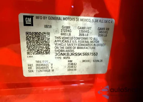 2019 Chevrolet Blazer Rs z USA, uszkodzony, nr VIN 3GNKBJRS5KS697553